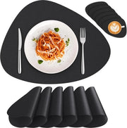 Set di tappeti da tavola e sottotappeti in pelle lavabile - 6 pezzi - antiscivolo e biposto - resistente al calore - nero - 415 x 31 cm