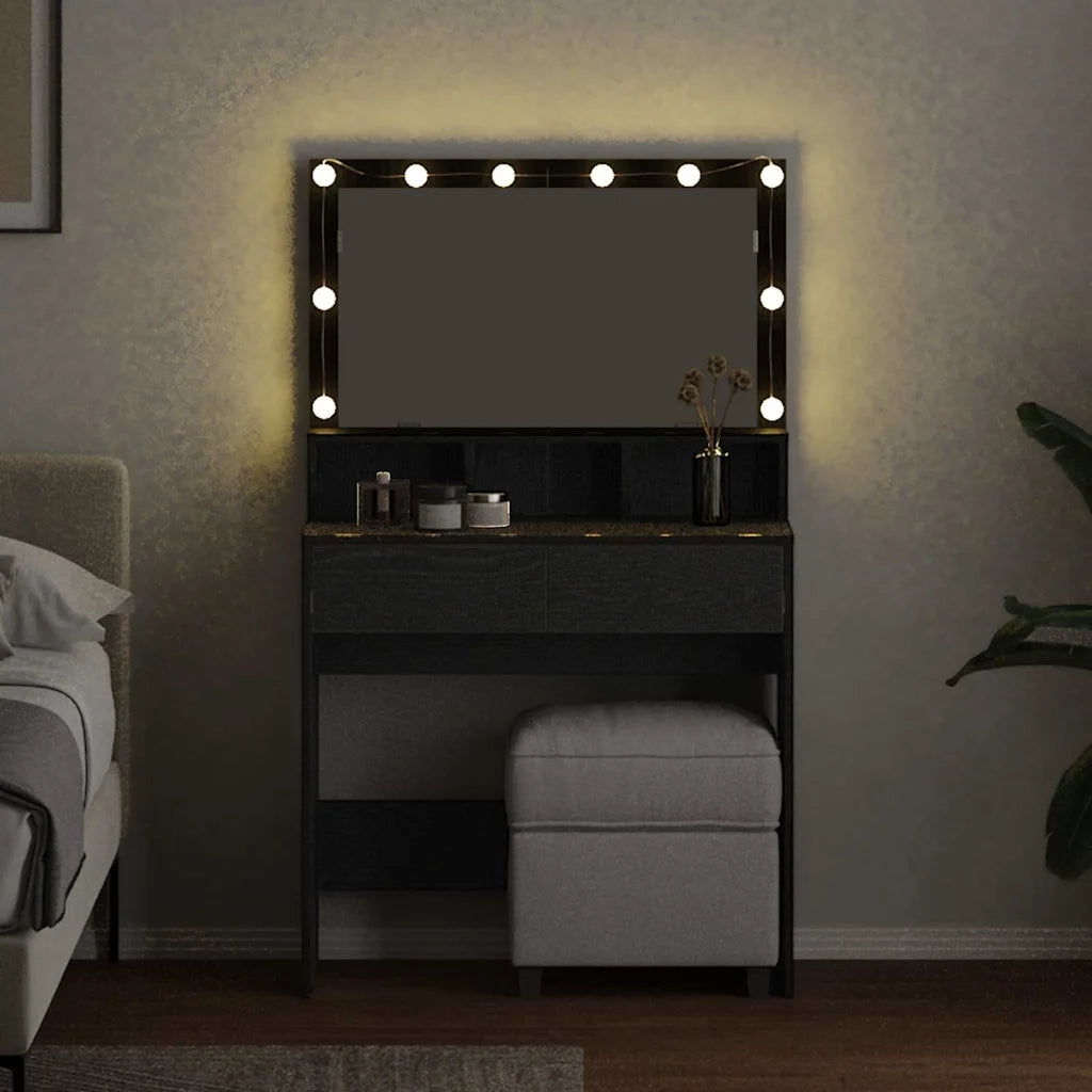 Tavolo da Trucco con cassetto Rovere Nero 80 x 41 x 134,5 cm 871539
