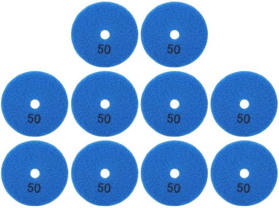 Set di dischi abrasivi 125 mm 50 Grit - 10 pezzi - Blu - Per pietra/beton/keramica - Uso umido/secchio - Alta qualità - Dischi abrasivi