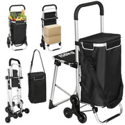Carrello per la spesa pieghevole con sedia e sacchetto ¨C Zephmum ¨C Nero 46x59.5x97cm