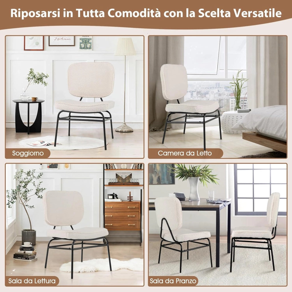 Sedia Relax Imbottita, Sedia da Lettura in Sherpa con Imbottitura in Spugna, Piedini Regolabili e Struttura in Metallo, Sedia Moderna per Soggiorno, Studio, Portata 150 kg (Beige)
