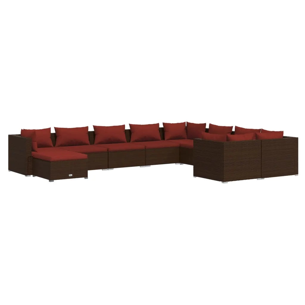 Set Divani da Giardino 10 pz con Cuscini in Polyrattan Marrone 3102683