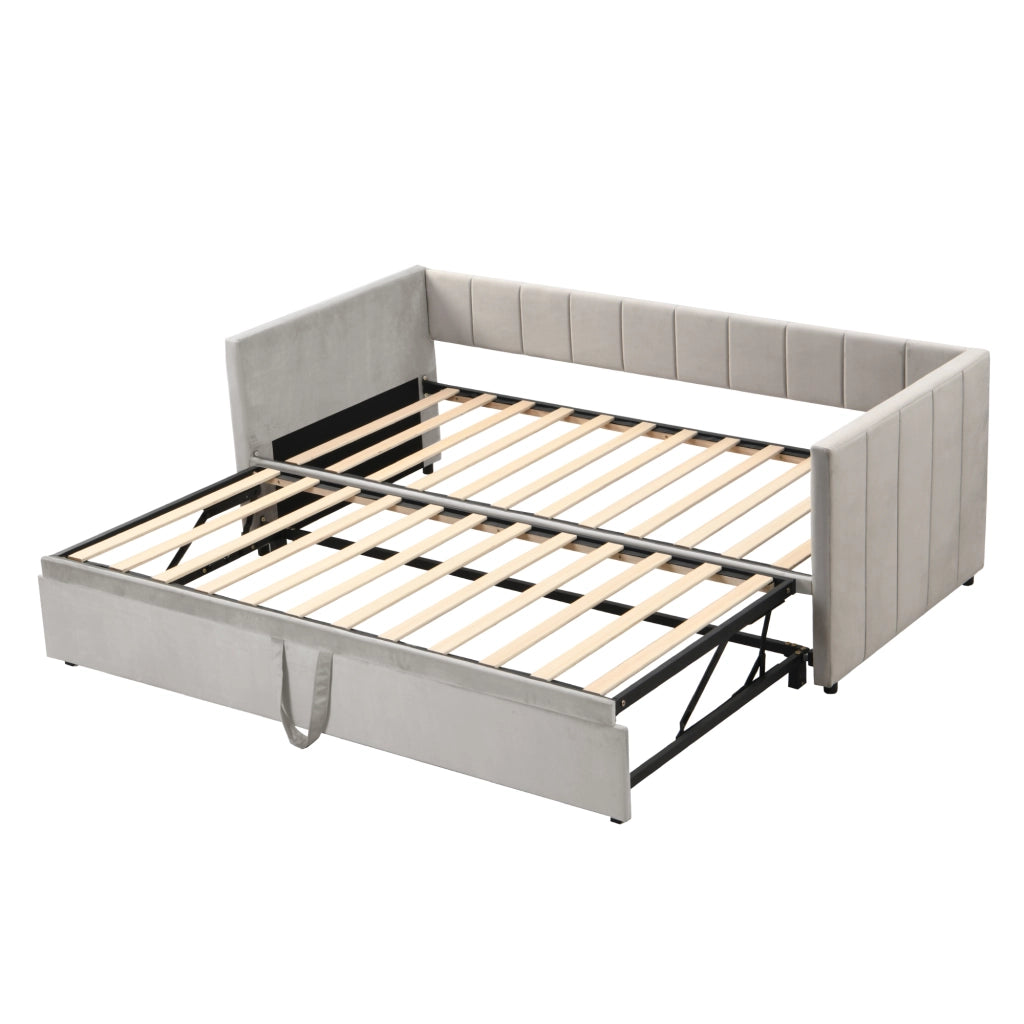 DESMIU Letto estraibile 90 × 200 cm e 180 × 200 cm 1 posto con rete, senza materasso, in velluto grigio