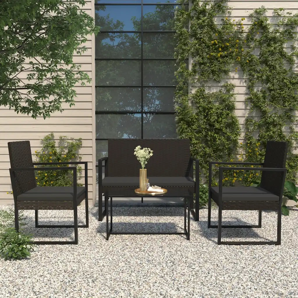 Set Divani da Giardino 4 pz | Set Salotto da Giardino con Cuscini Nero in Polyrattan