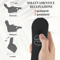 Poltrona Alzapersona Massaggiante e Reclinabile con 2 Tasche e Telecomando, 93x104x105 cm, Grigio