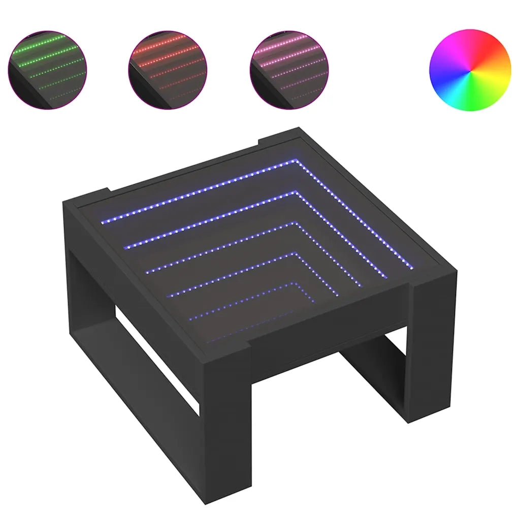 Tavolino da Salotto con LED Infinity-Tavolino da soggiorno Nero 50x53x30 cm