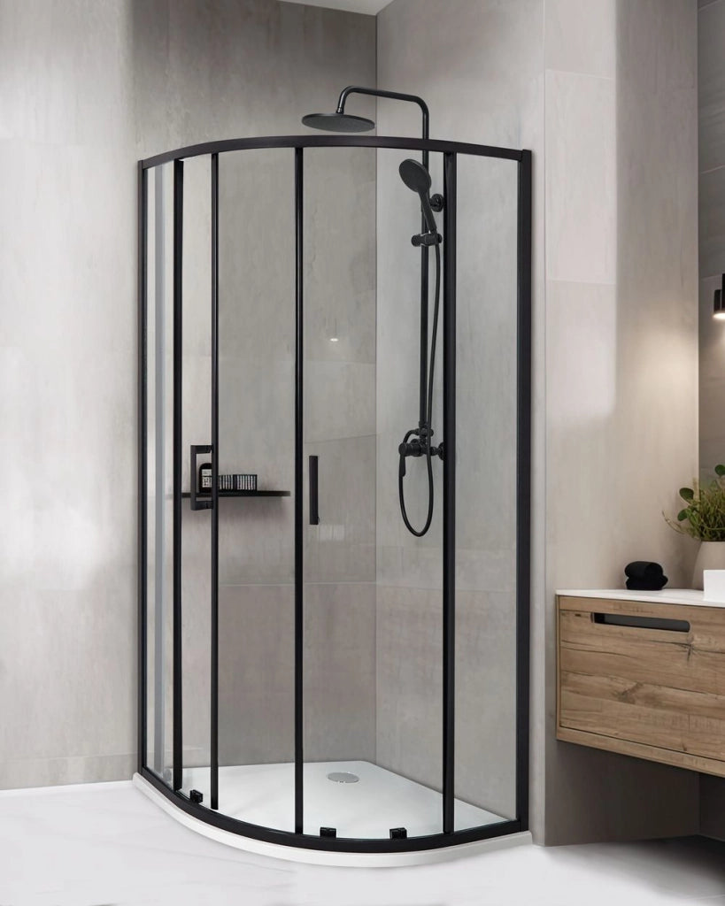 Box Doccia Semicircolare Vetro Temperato Doppia Porta nero 90 x 90 x 185 cm bagno