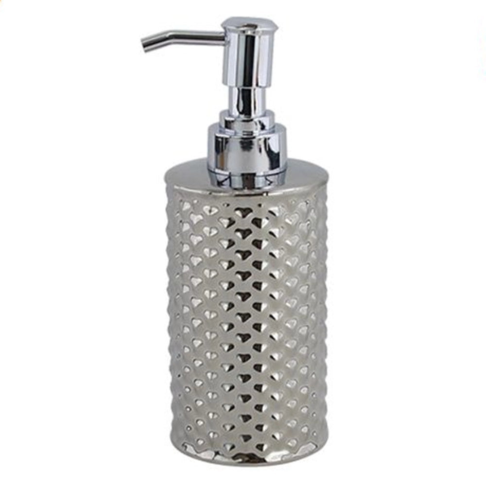 Trade Shop - Dispenser Sapone Liquido Accessorio Bagno Silver Con Effetto Cuoricini Arredo 87817 -