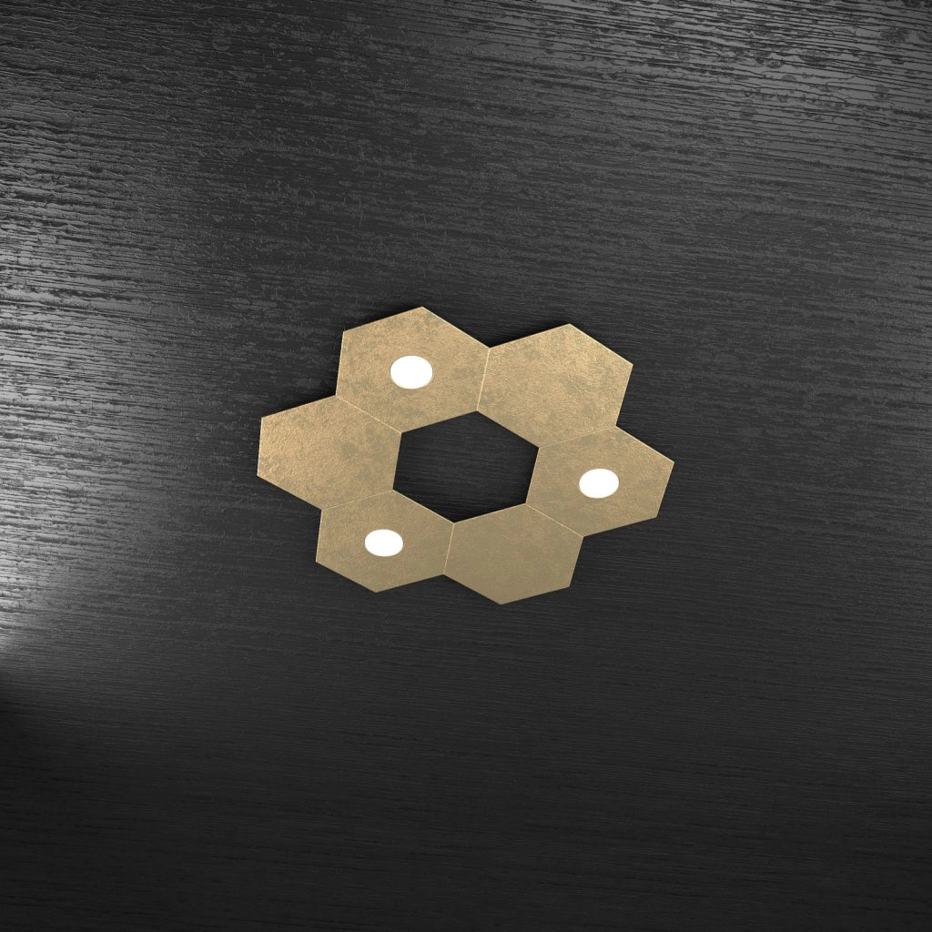 HEXAGON APPLIQUE-PLAFONIERA 3 LUCI + 3 DECORATIVO FOGLIA ORO 1142-3L3D-FO
