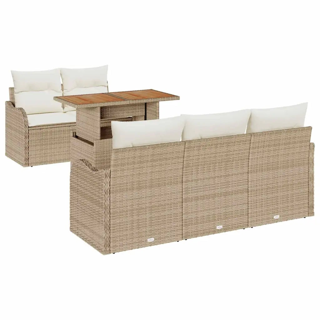 Set Divano da Giardino 6 pcs Beige e Crema polyrattan