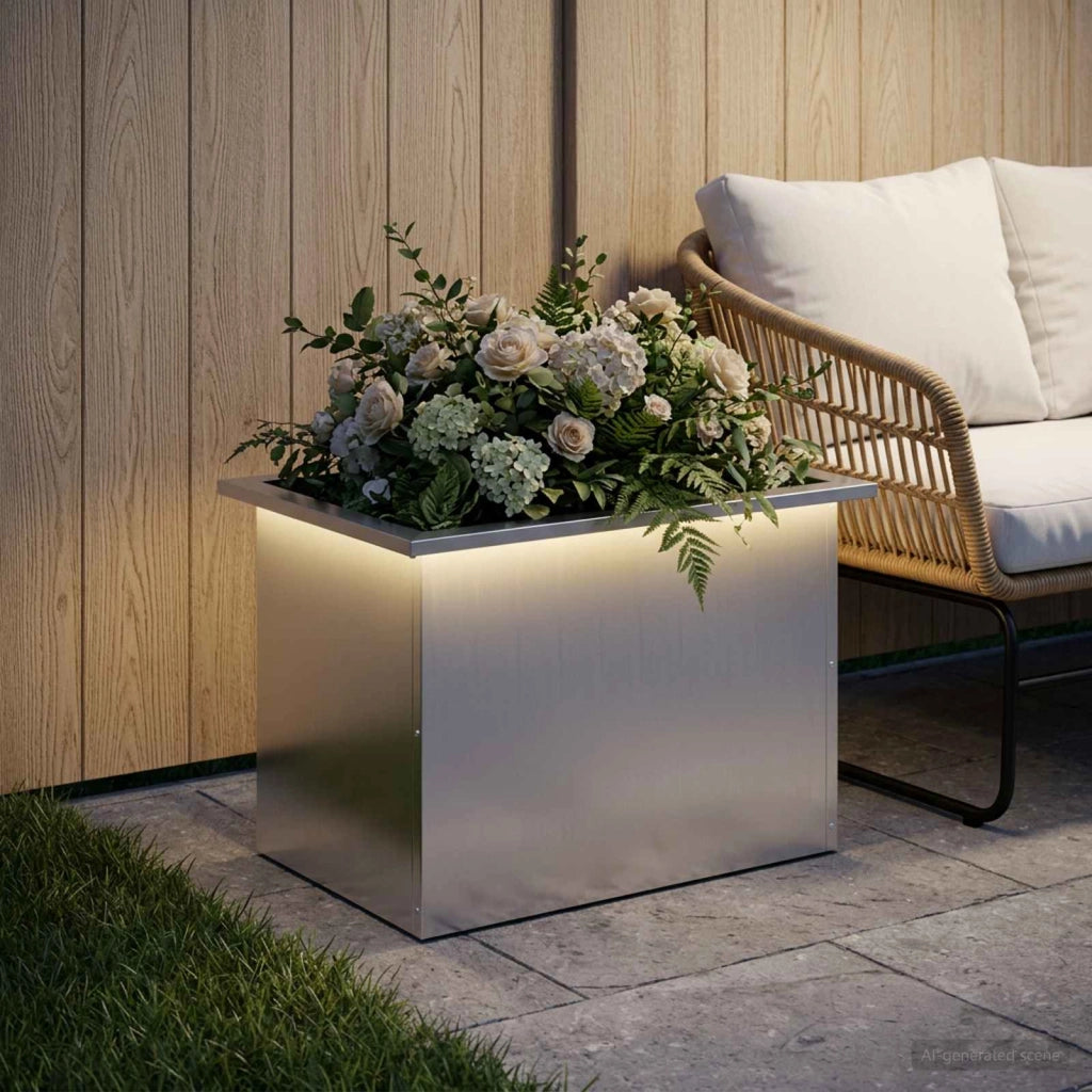 Fioriera da giardino con LED Argento 40 x 60 x 40 cm 8008150