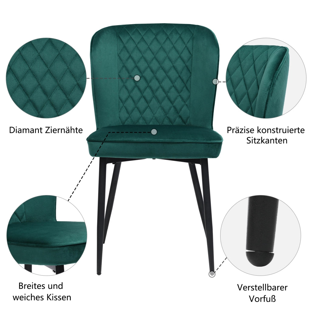 Sedia da pranzo in velluto con schienale ergonomico e struttura in metallo verde moderna per cucina e soggiorno