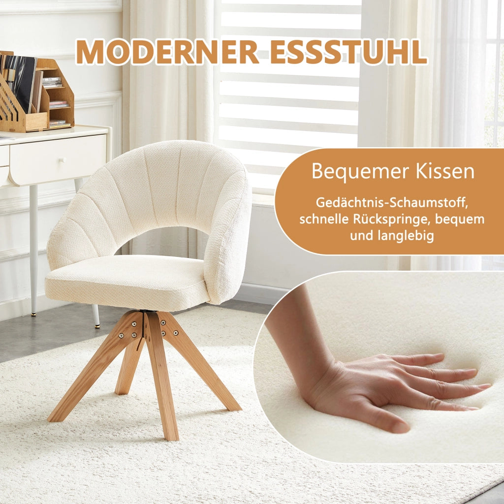 SEDIA Girevole 360° Set da 2 pezzi Tessuto bianco Legno massello 84 cm