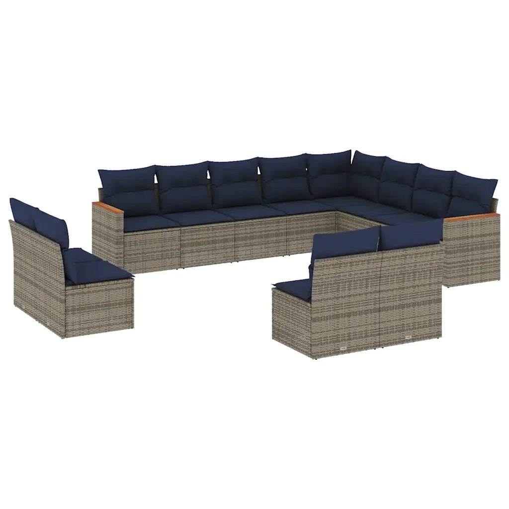 Set Divani da Giardino 12 pz con Cuscini Grigio in Polyrattan 3226474