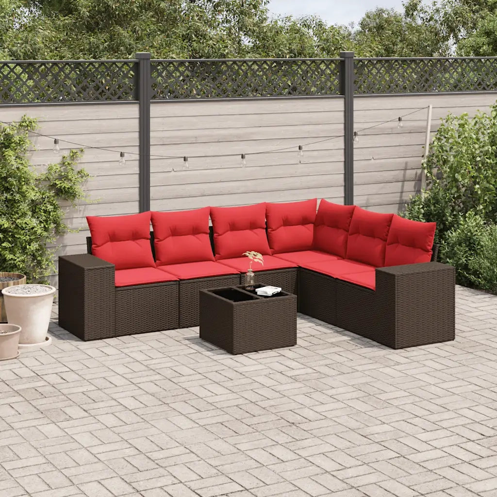 Set Divani da Giardino 7 pz con Cuscini Marrone in Polyrattan 3222623