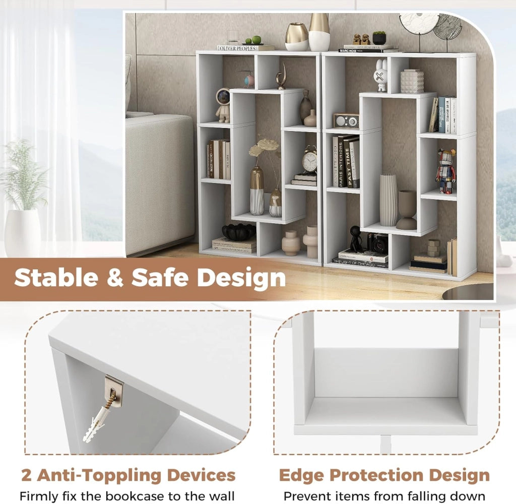 Scaffale per libreria, divisorio in legno, con 7 scomparti, 60 x 20 x 90 cm, per soggiorno, studio e camera da letto (bianco)