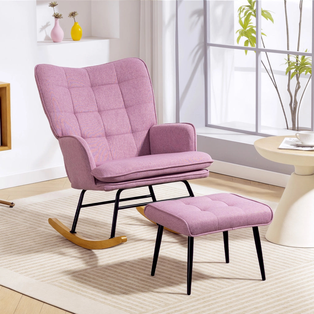 Sedia a dondolo con poggiapiedi e cuscino imbottito ¨C zephmum ¨C rosa, legno