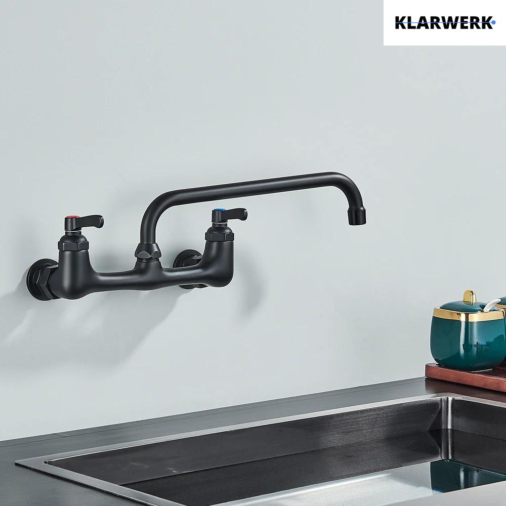 ALEX | rubinetto miscelatore catering rubinetto a parete nero | professionale da cucina in acciaio inox lungo e piatto| acqua ristorante bocca dritta