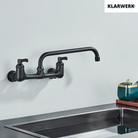 ALEX | rubinetto miscelatore catering rubinetto a parete nero | professionale da cucina in acciaio inox lungo e piatto| acqua ristorante bocca dritta