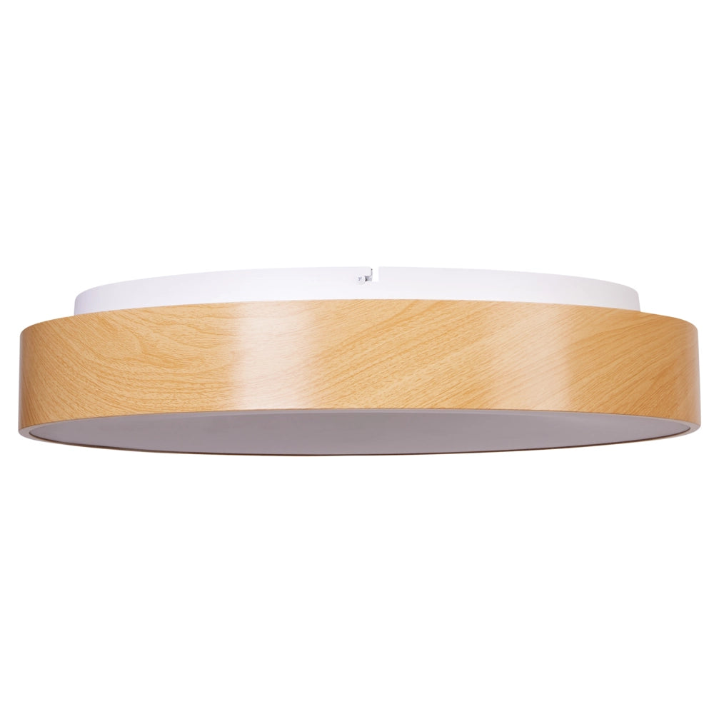 Plafoniera in metallo con luci LED integrate di forma rotonda con dimmer telecomando legno  moderna illuminazione