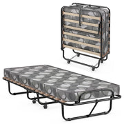 Letto pieghevole con materasso in memory foam spesso, Letto portatile con 4 ruote girevoli 190x80x33cm Grigio-Letti e strutture