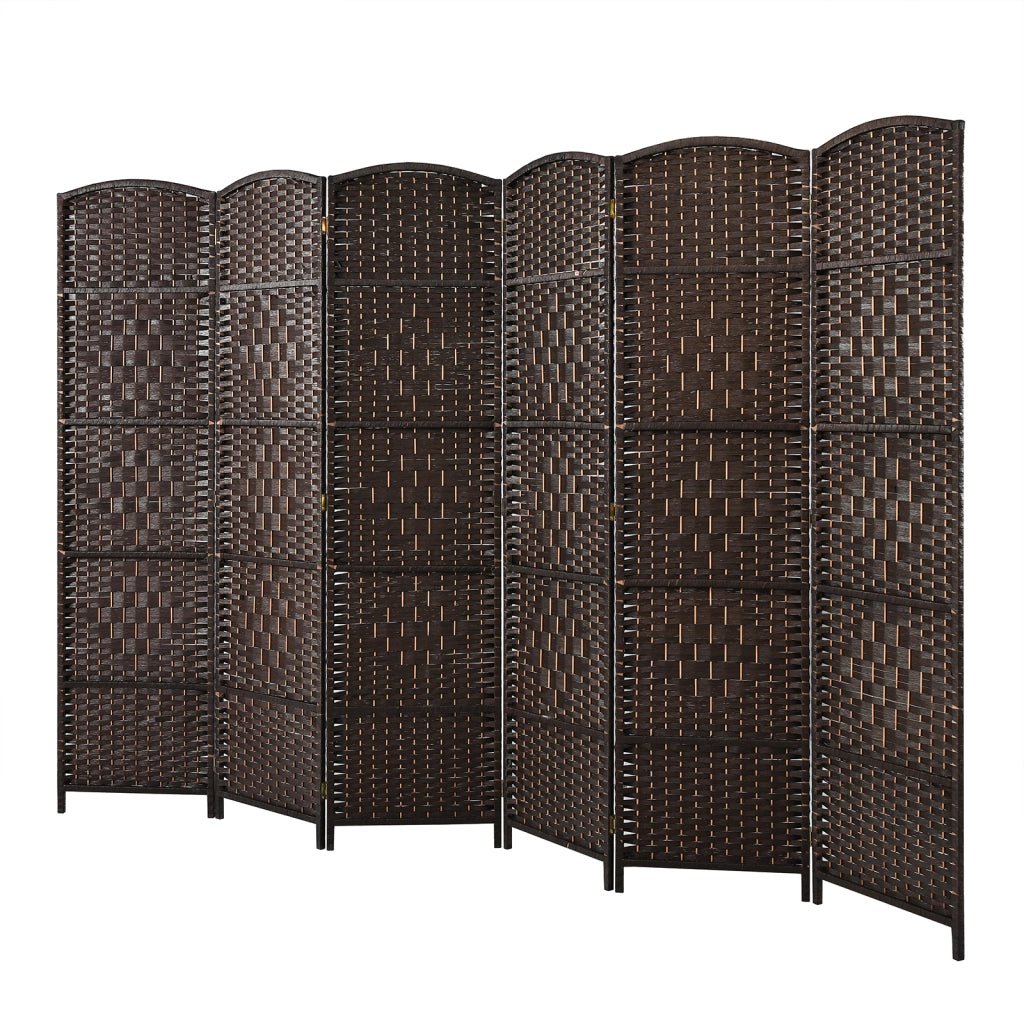 Divisori per ambienti a 6 pannelli alta 180 cm in rattan-Paravento-Schermo pieghevole per privacy con cornice in legno naturale Marrone