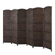 Divisori per ambienti a 6 pannelli alta 180 cm in rattan-Paravento-Schermo pieghevole per privacy con cornice in legno naturale Marrone