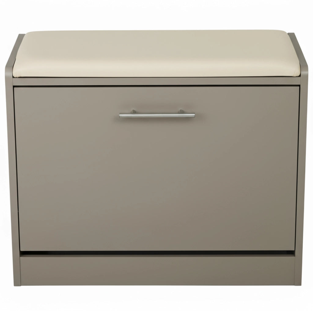Marvin Scarpiera Panca da Ingresso Portascarpe Salvaspazio in Legno Seduta con Cuscino Anta a Ri Tortora / Cuscino Beige
