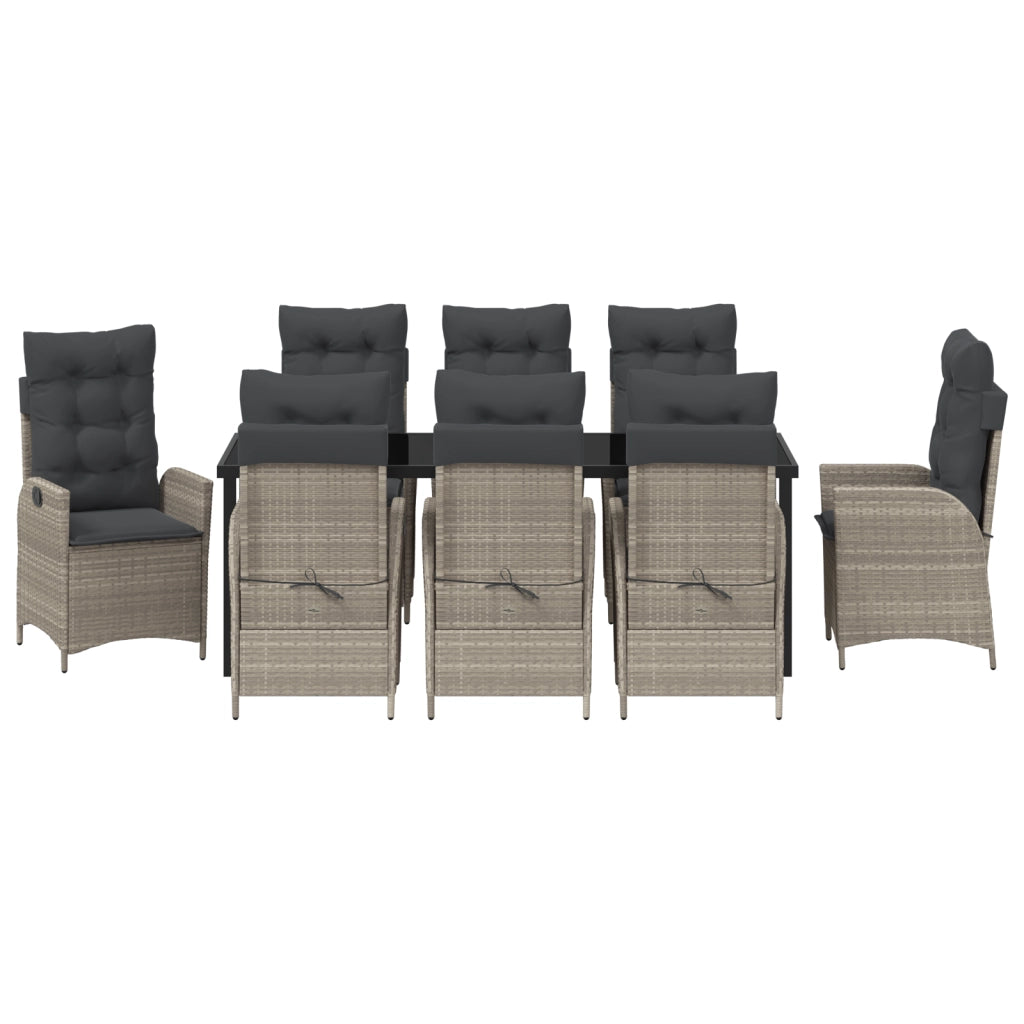 Set da Pranzo Giardino 9 Pezzi con Cuscini Grigio Chiaro Polyrattan