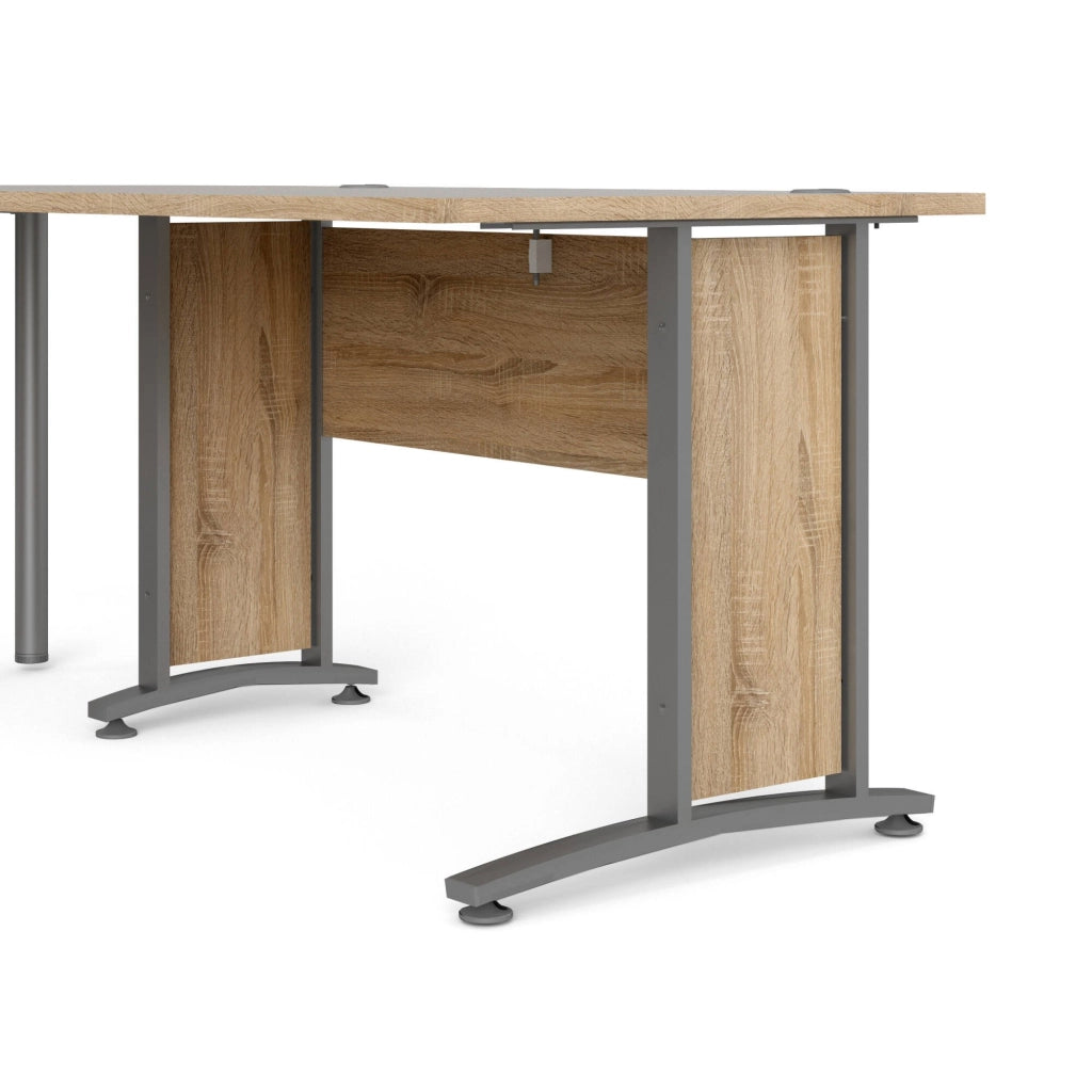 Scrivania Heling, Scrittoio multiuso, Tavolo per ufficio porta PC, Piano di lavoro, 200x200 h75 cm, Grigio e Quercia