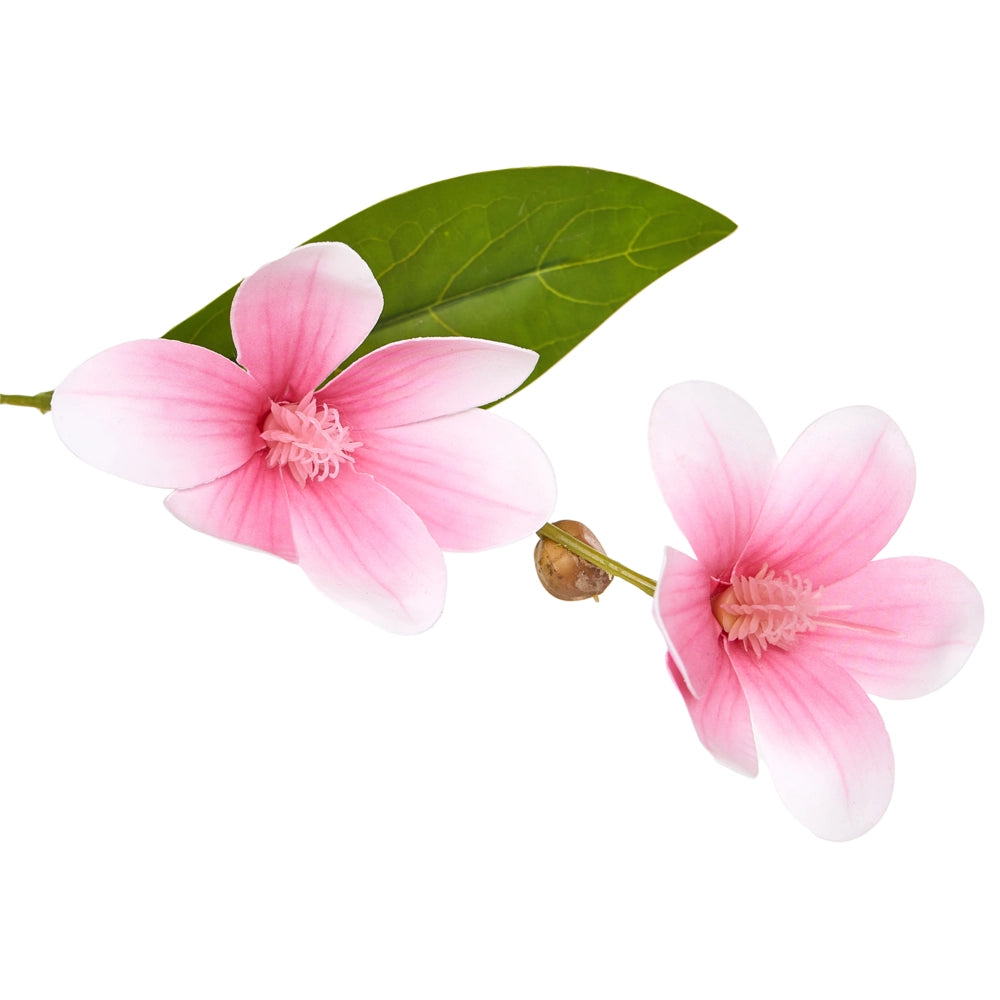 Magnolia artificiale in vaso in materiale sintetico verde e rosa Accessorio decorativo per interni