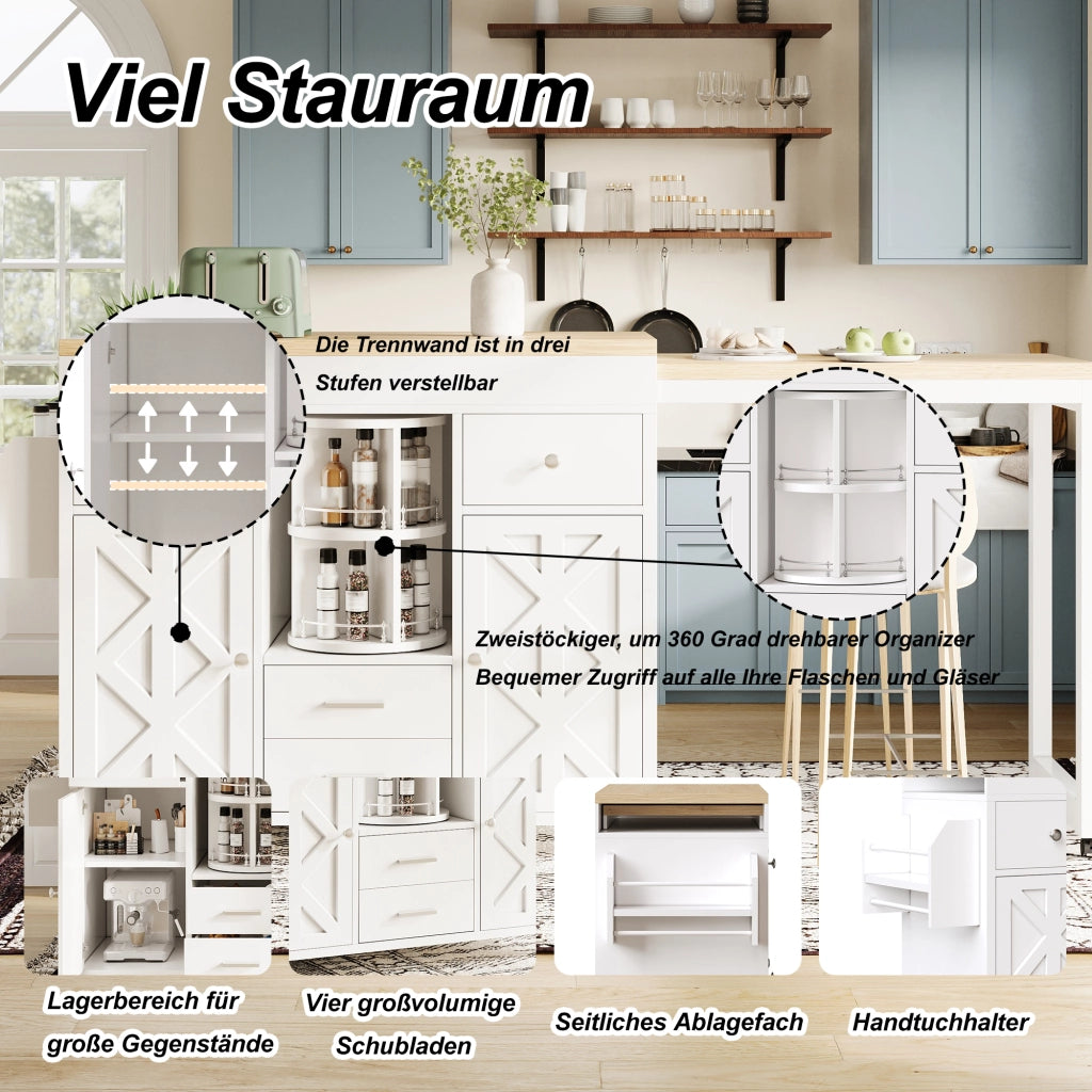 TAVOLO BAR Allungabile 110-180x40x91 cm MDF Bianco con Ruote