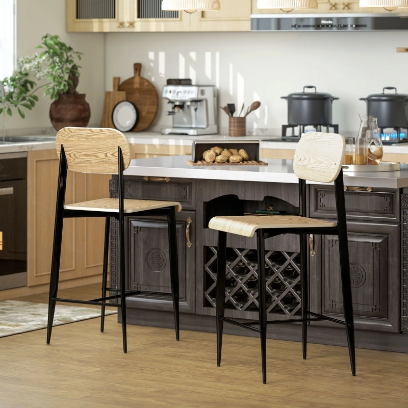 SGABELLO BAR 66 cm Legno Naturale e Metallo Nero