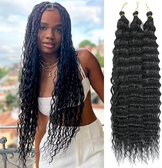 Estensioni capelline 22 Pollici - Capelli sintetici - Capelli ondulati - Capelli tesi - Senza nodi - Fibre di alta qualità - Capelli intrecciati