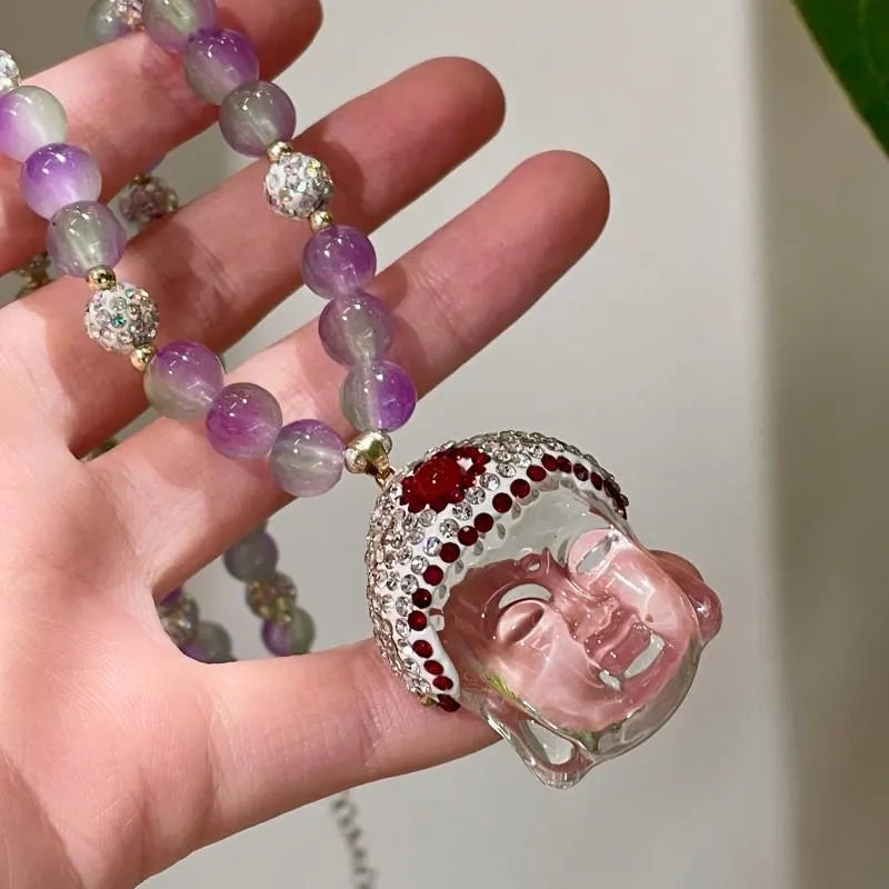 Collana con ciondolo Buddha in cristallo: gioiello fatto a mano con perline