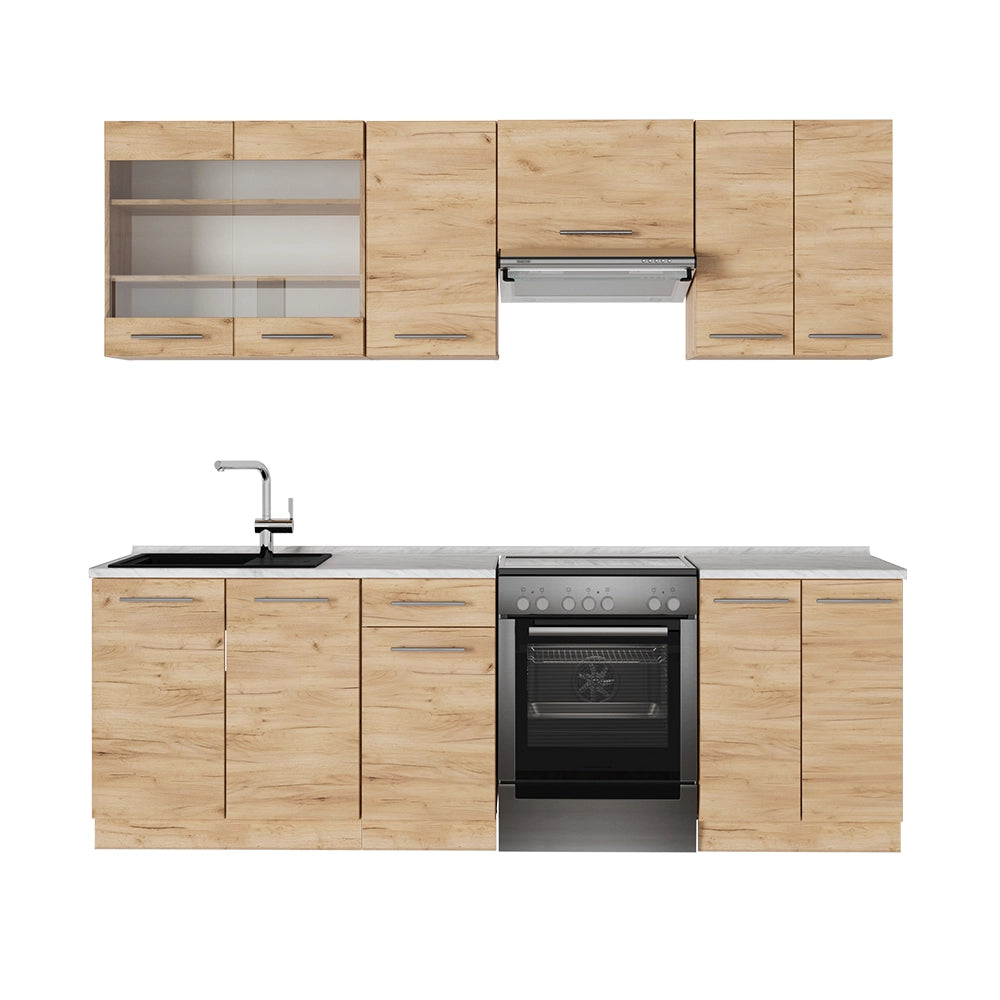 Cucina componibile Fame-Line Rovere dorato/Rovere dorato 240 cm, PL Marmo Vicco
