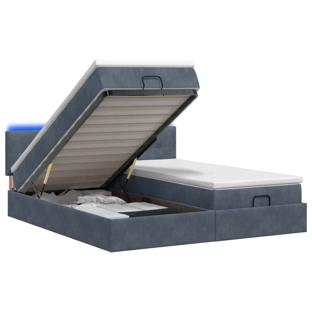 Letto Ottomano con Materasso e LED Grigio Scuro 180 x 200 cm 3457333