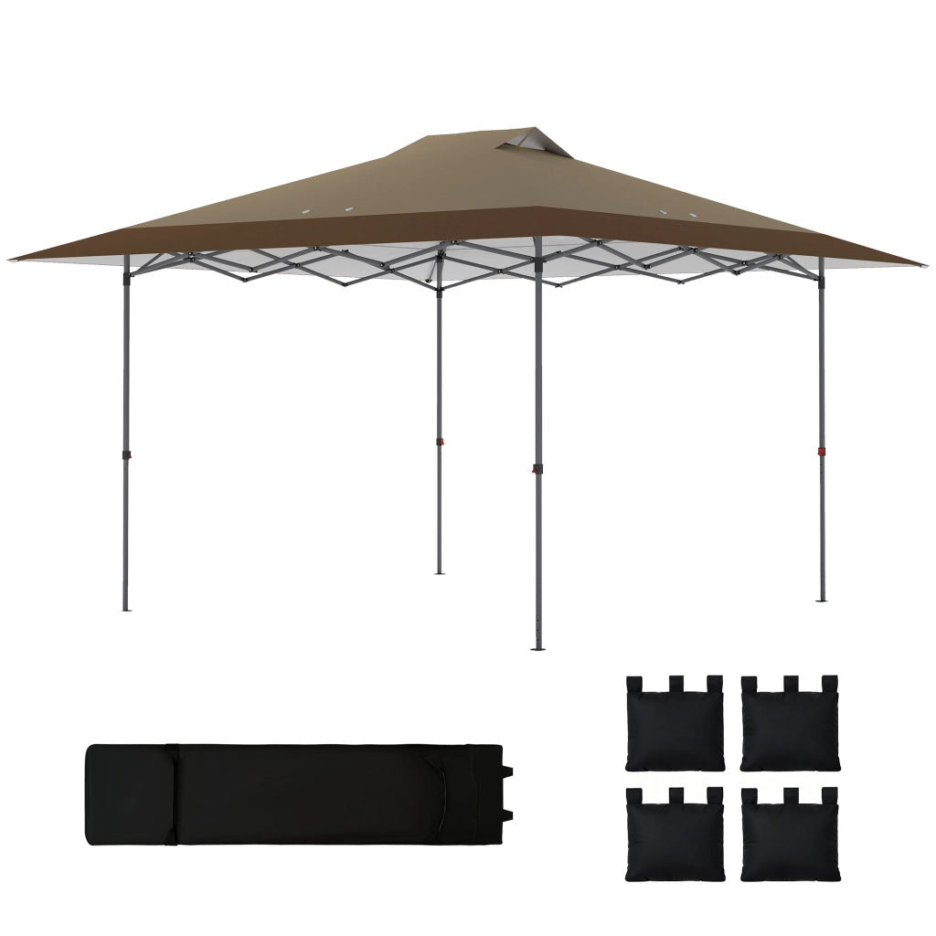 Tenda da giardino pieghevole 4x4 m ¨C zephmum ¨C beige e marrone con sacchi di sabbia e ruote
