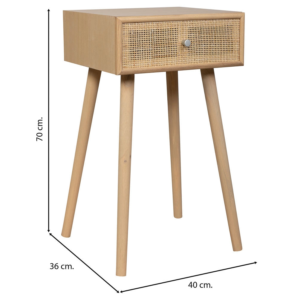 Comodino in MDF e rattan, 1 cassetto, marrone, 40x36x70 cm