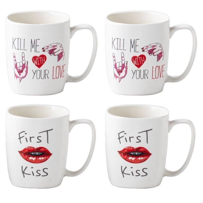 MAURY'S SET 4 TAZZE KISS CON DECORO ASSORTITO DA 390 CC
