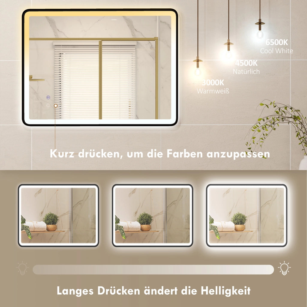 Specchio da Bagno LED Antiappannante Regolabile con Luce ¨C zephmum ¨C 80x60cm Nero