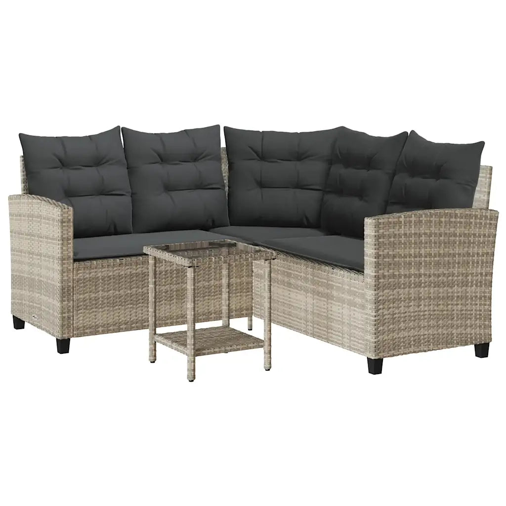 Divano Giardino Tavolo e Cuscini a L-Sofa da Giardino-Divanetto da esterno Grigio Chiaro Polyrattan 629436