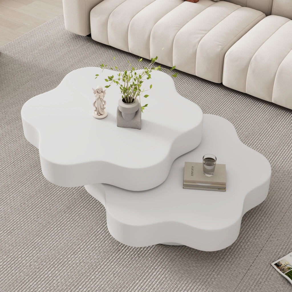 Tavolino da caffè a fiore con piano girevole e 2 ripiani - per soggiorno - in MDF - 74.8x67.5x31 cm
