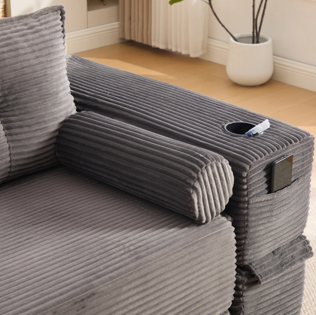 Divano letto modulare in velluto a coste grigio scuro