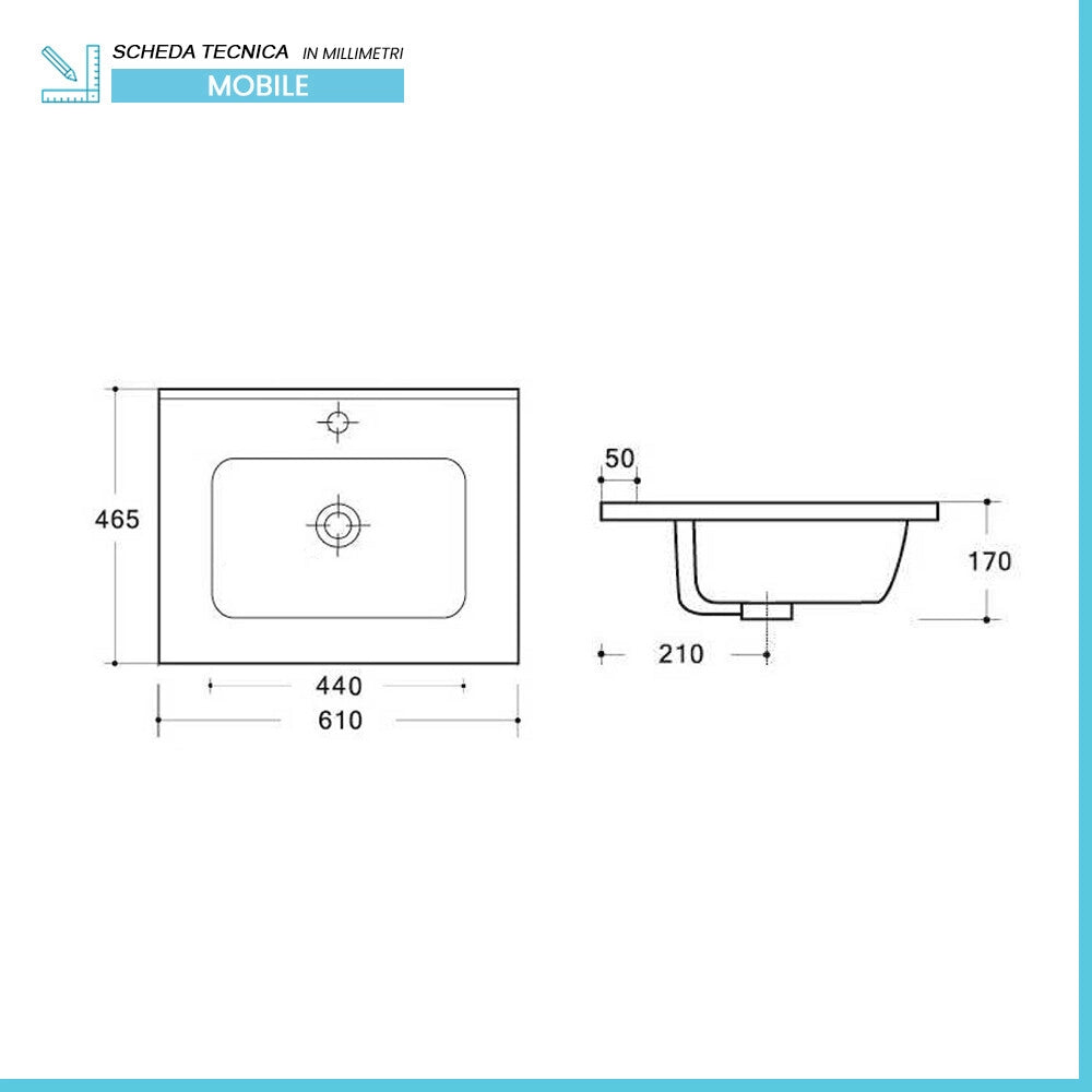 Mobile bagno 60 cm noce maya con lavabo ad incasso Gaya