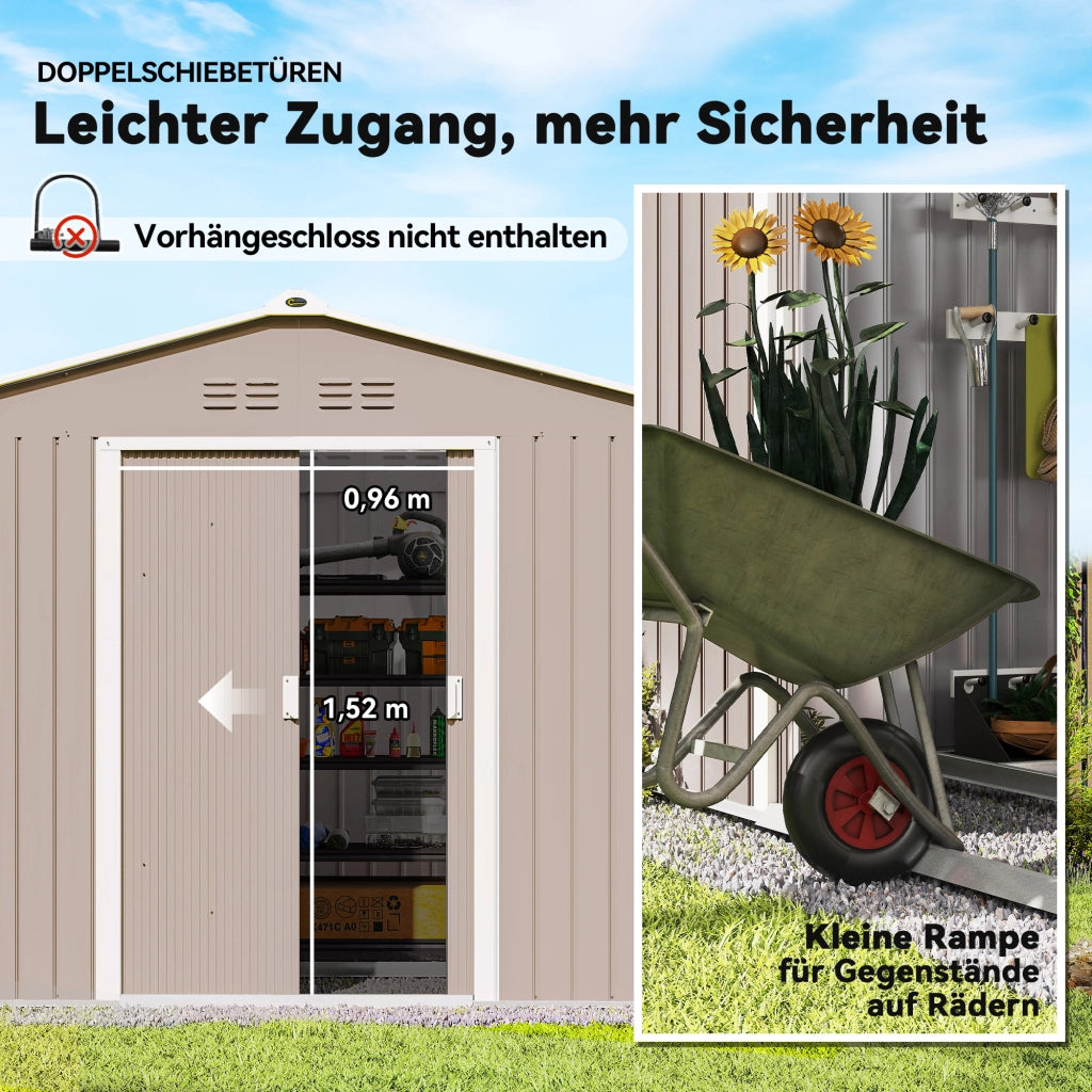 Casetta da giardino in metallo con porte scorrevoli e finestre ¨C Xylo ¨C 277x195x192 cm grigio chiaro