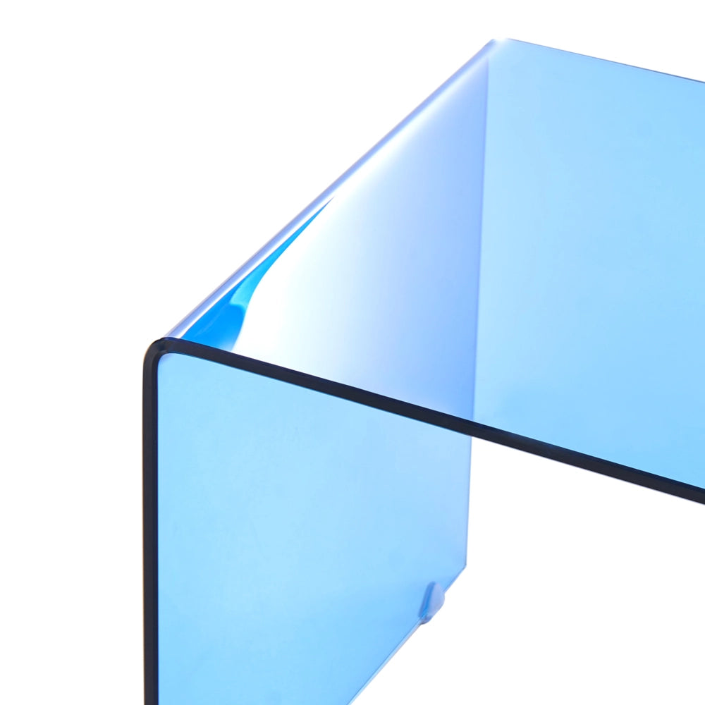 Tavolino in vetro blu con finitura semitrasparente 100 x 50 cm rettangolare minimalista