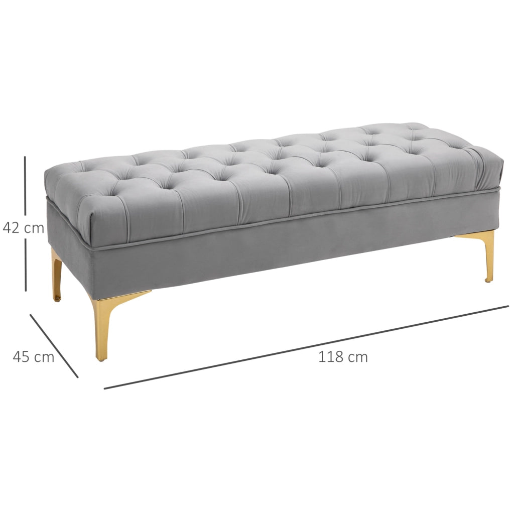 Panca imbottita grigio chiaro 118x45x42 cm
