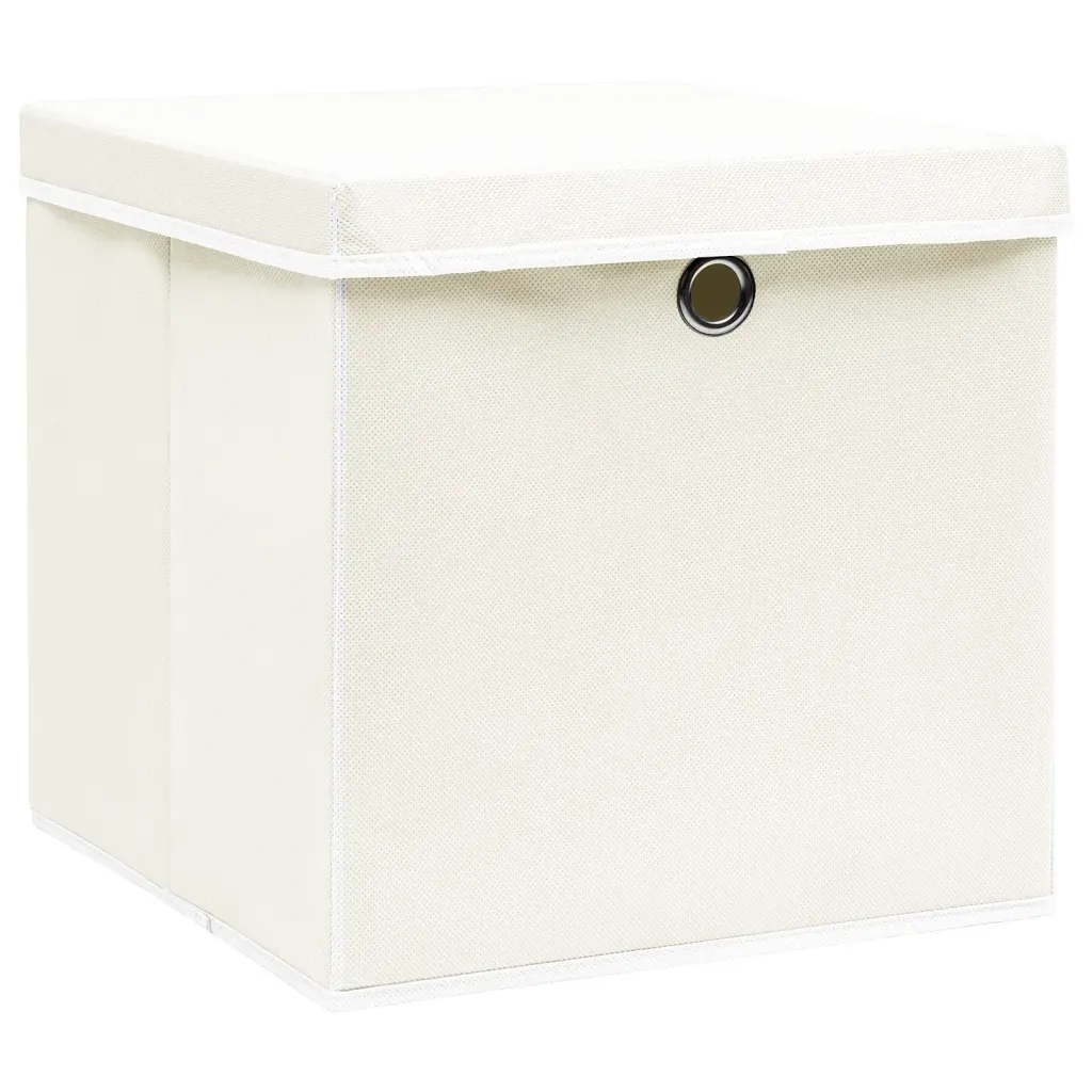 Scatole Portaoggetti con Coperchi 4pz Bianco 32x32x32cm Tessuto 288350