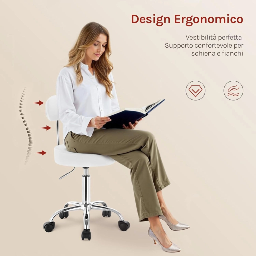 Sedie Ufficio Sedia da Scrivania Sgabelli con Schienale PU Cromato Girevole Moderno, per Ufficio, Salone, Massaggio, Toeletta Trucco, Bianco